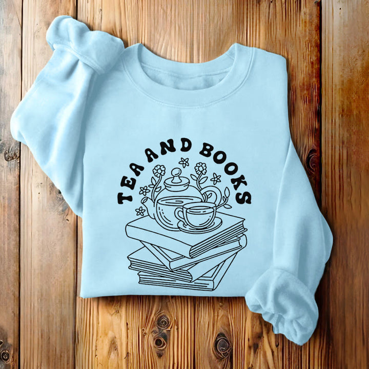 TEA AND BOOKS Womens Crewneck Sweatshirt Pullover