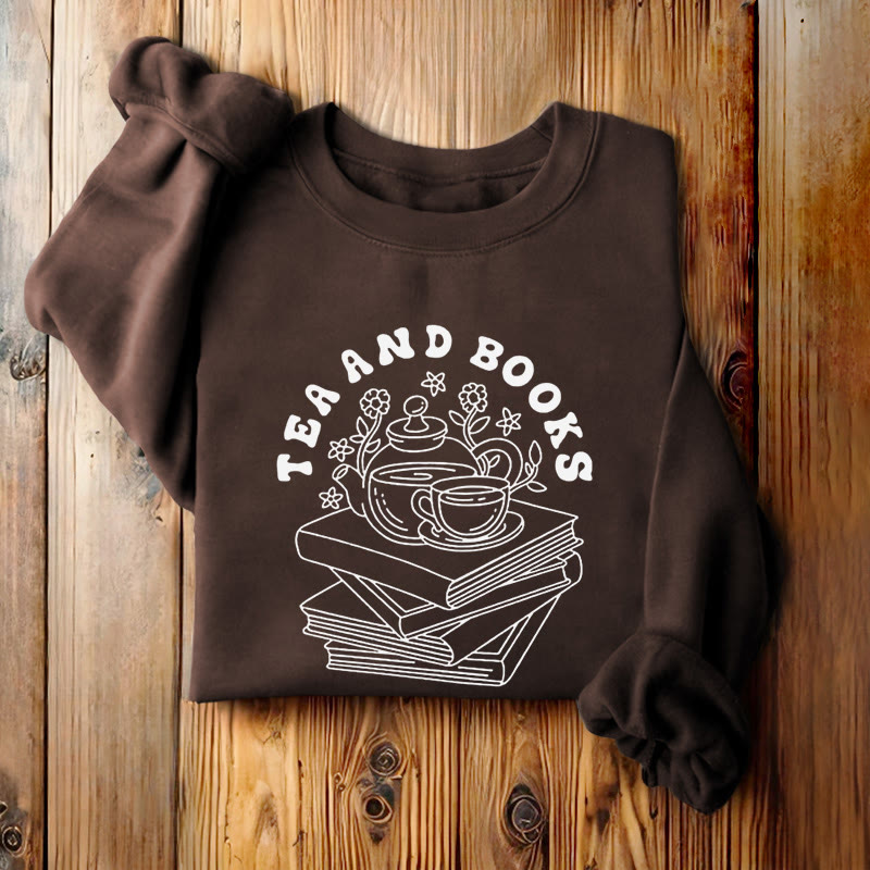 TEA AND BOOKS Womens Crewneck Sweatshirt Pullover