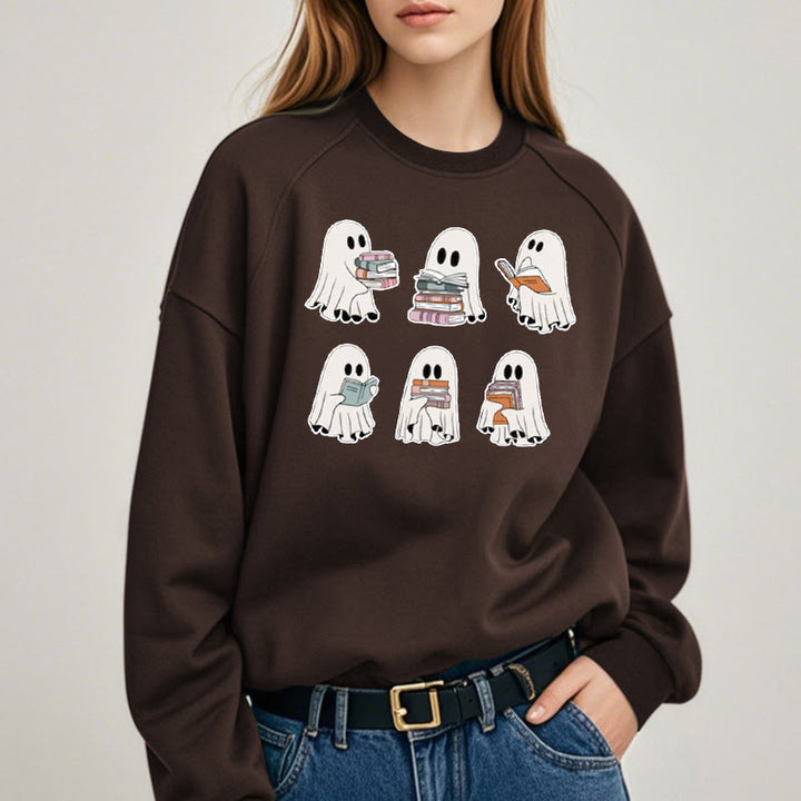 Cute Ghosts And Books Womens Crewneck Sweatshirt Pullover