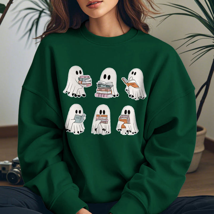 Cute Ghosts And Books Womens Crewneck Sweatshirt Pullover