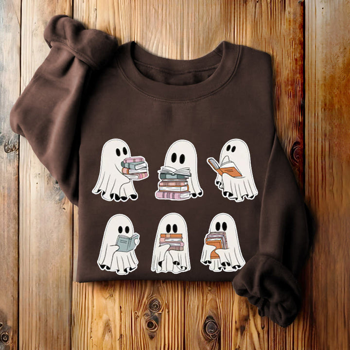 Cute Ghosts And Books Womens Crewneck Sweatshirt Pullover