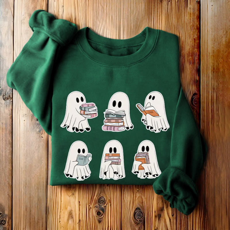 Cute Ghosts And Books Womens Crewneck Sweatshirt Pullover