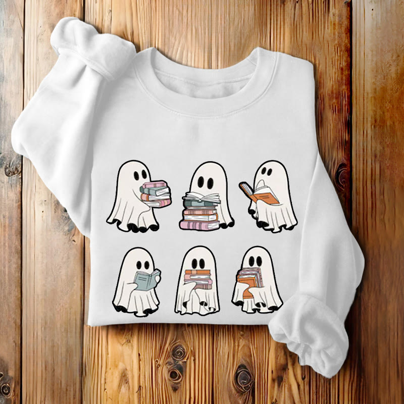 Cute Ghosts And Books Womens Crewneck Sweatshirt Pullover