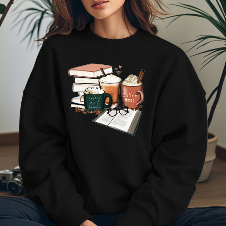 BOOKS AND COFFEES Bookish Womens Crewneck Sweatshirt Pullover