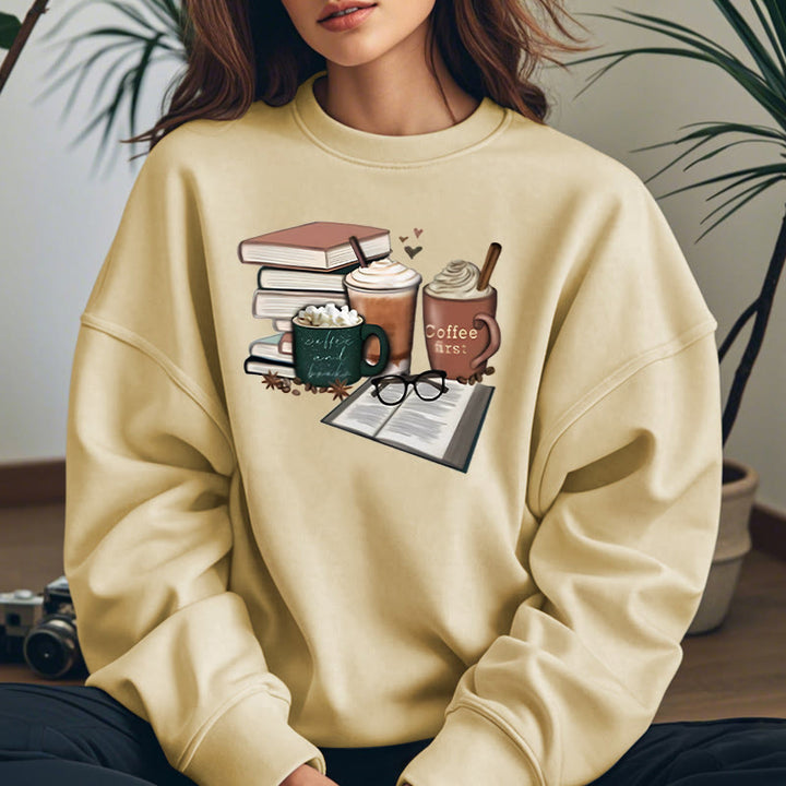 BOOKS AND COFFEES Bookish Womens Crewneck Sweatshirt Pullover