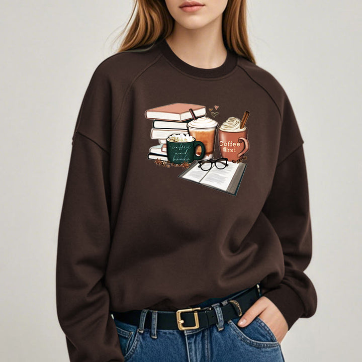 BOOKS AND COFFEES Bookish Womens Crewneck Sweatshirt Pullover