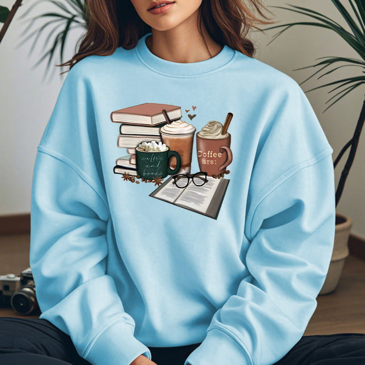 BOOKS AND COFFEES Bookish Womens Crewneck Sweatshirt Pullover