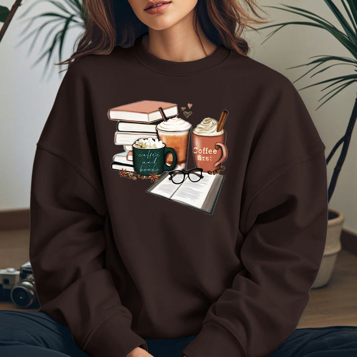 BOOKS AND COFFEES Bookish Womens Crewneck Sweatshirt Pullover