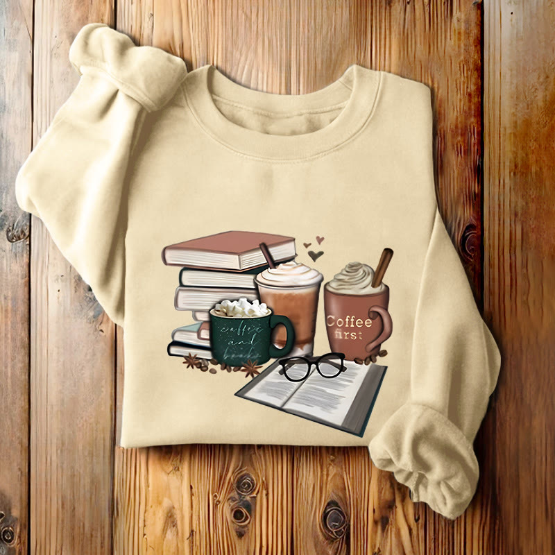 BOOKS AND COFFEES Bookish Womens Crewneck Sweatshirt Pullover