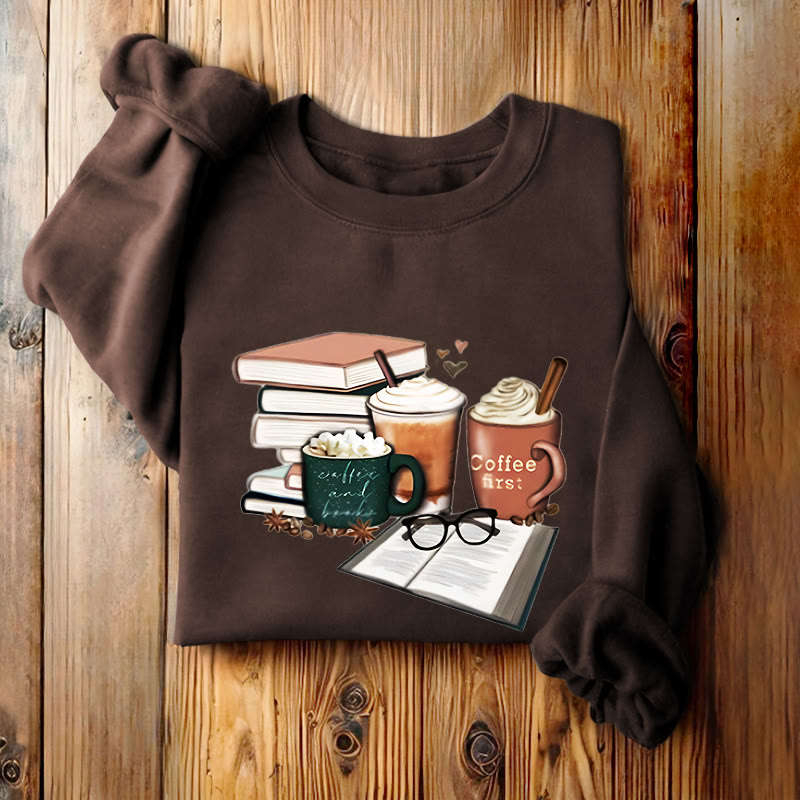 BOOKS AND COFFEES Bookish Womens Crewneck Sweatshirt Pullover