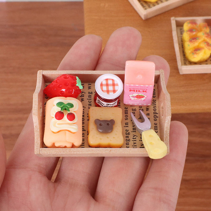 Miniatures Bread Jam Milk Model Set Artificial Mini Food For Dollhouse