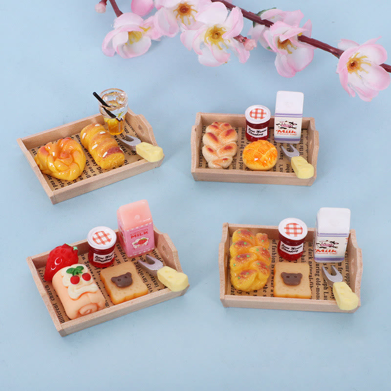 Miniatures Bread Jam Milk Model Set Artificial Mini Food For Dollhouse