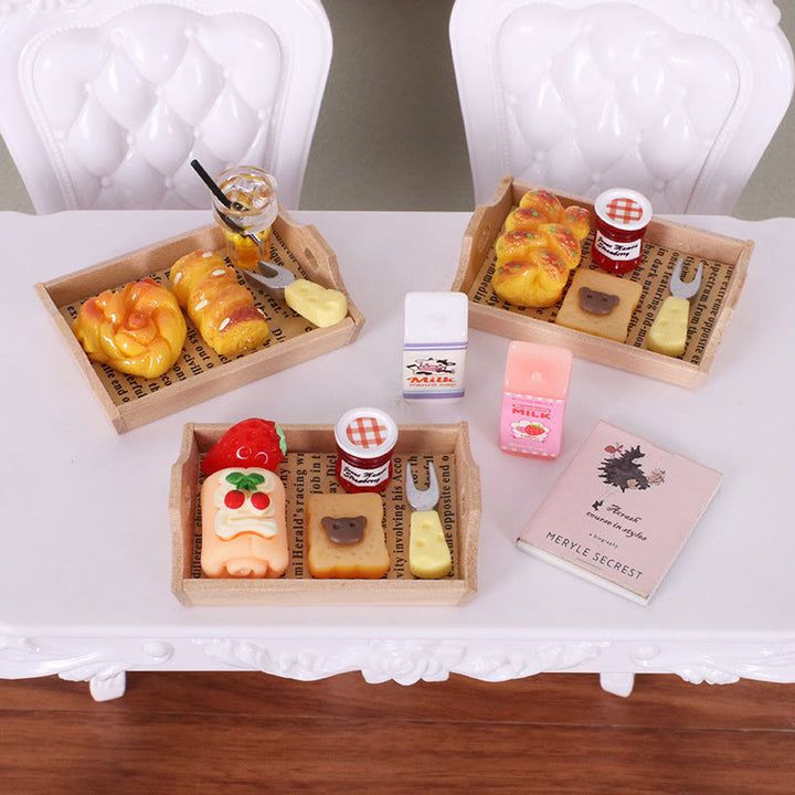 Miniatures Bread Jam Milk Model Set Artificial Mini Food For Dollhouse