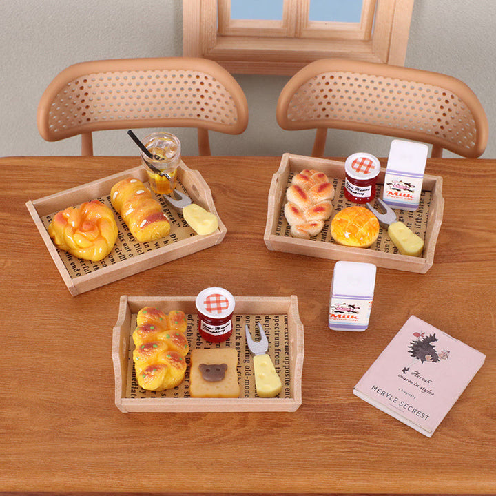 Miniatures Bread Jam Milk Model Set Artificial Mini Food For Dollhouse