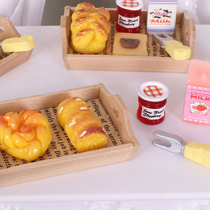 Miniatures Bread Jam Milk Model Set Artificial Mini Food For Dollhouse