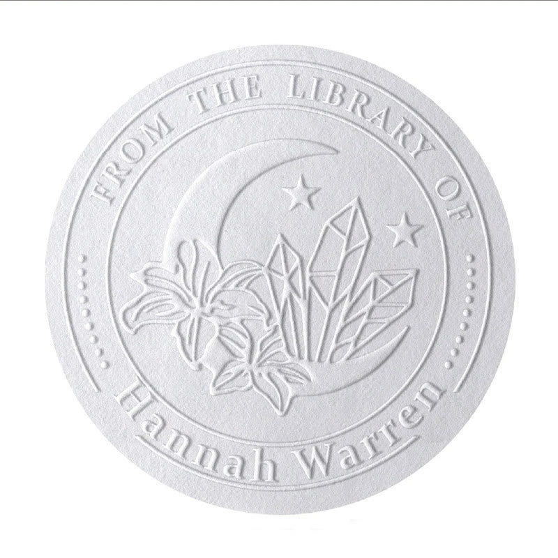 Personalized Book Embosser Moon And Flowers With Custom Name For Writers