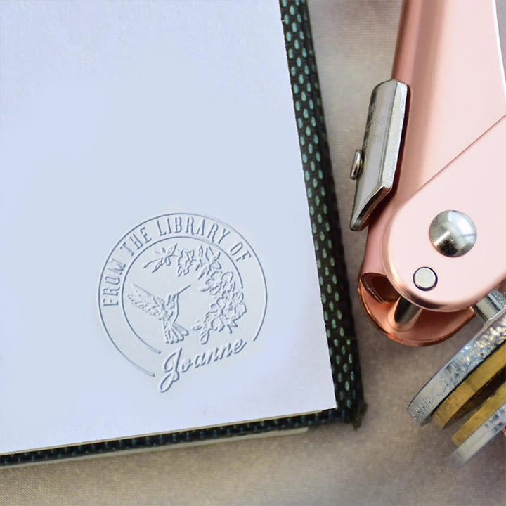 Personalized Hummingbird Monogram Book Embosser Stamp With Name For Gift