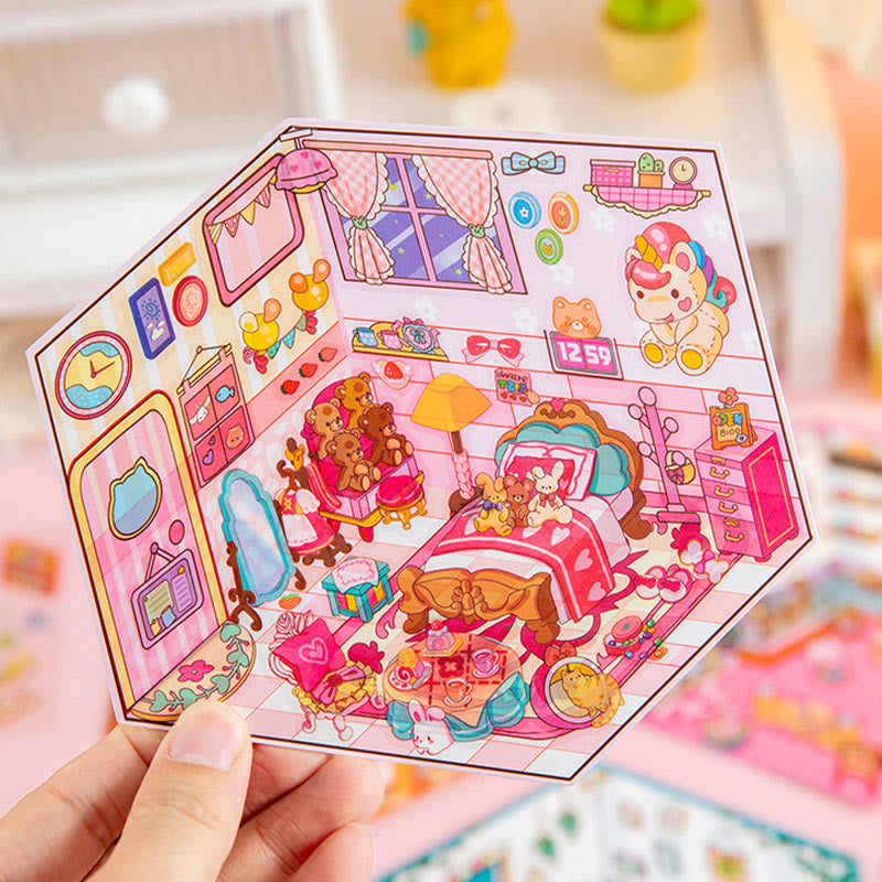 Cartoon House Series Stickers Relief 3D Journaling Stickers