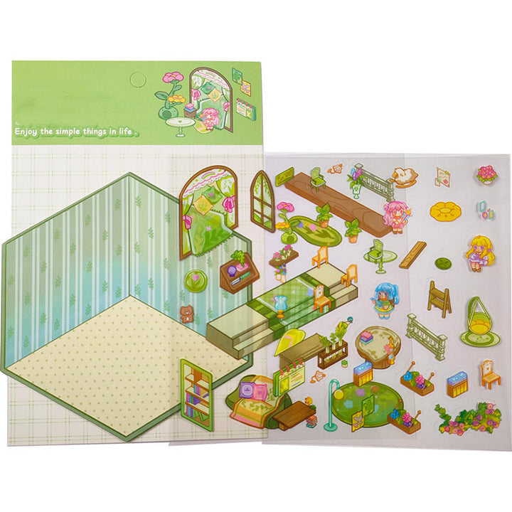 Cute Landscaping Series Stickers Relief 3D Journaling Stickers