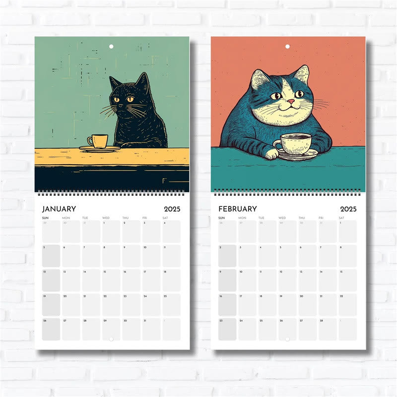 2025 Cats Chillin' With Coffee Lunar Calendar 12 Months Calendars New Year Gift