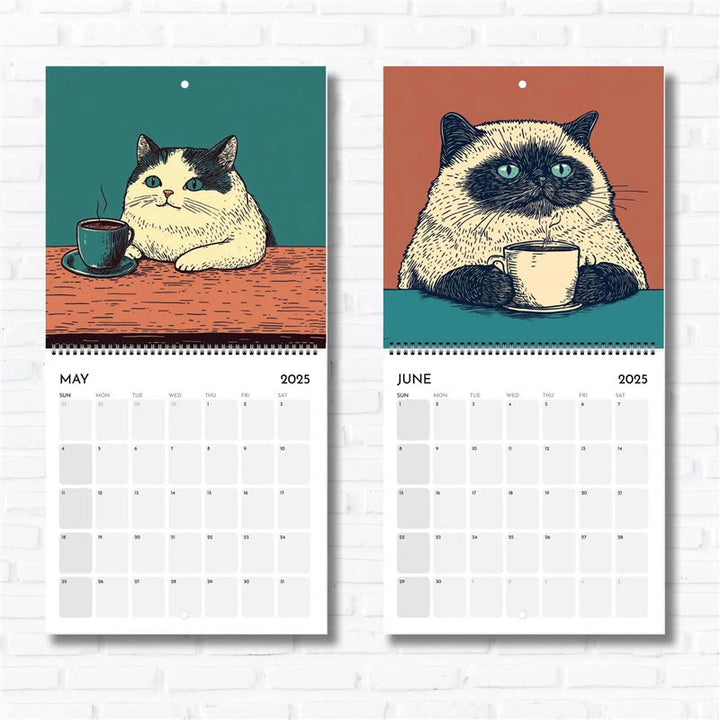 2025 Cats Chillin' With Coffee Lunar Calendar 12 Months Calendars New Year Gift