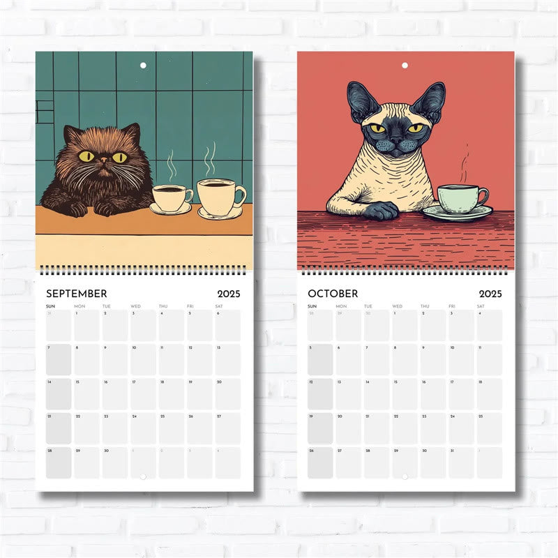 2025 Cats Chillin' With Coffee Lunar Calendar 12 Months Calendars New Year Gift