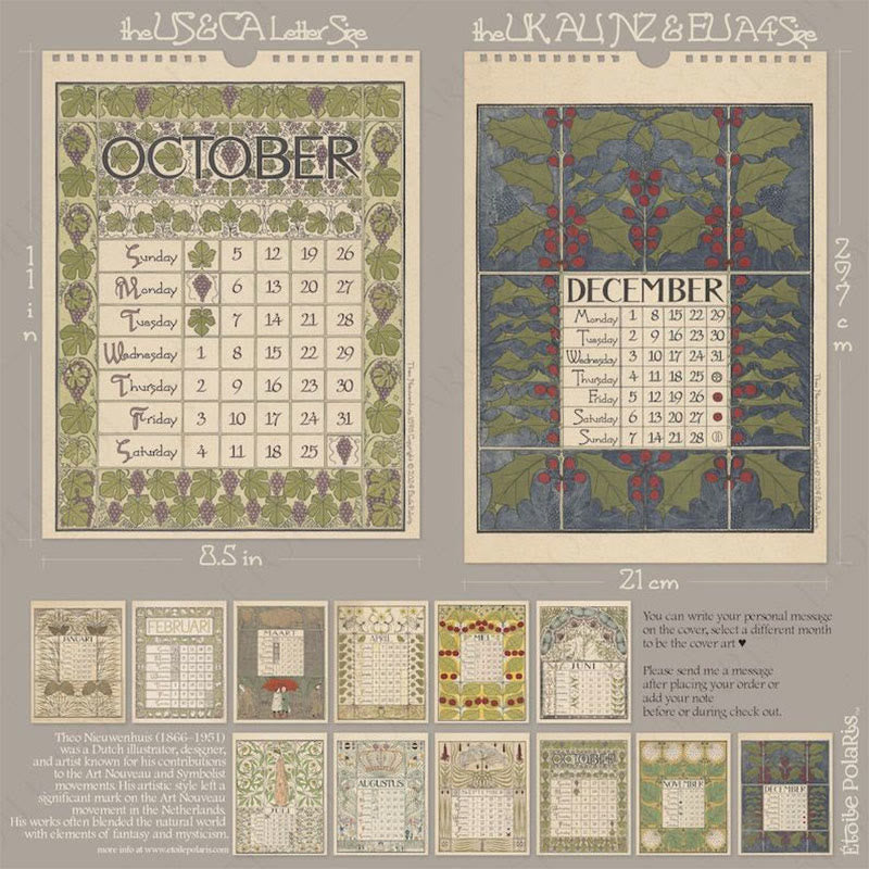 2025 Art Nouveau Lunar Calendar 12 Months Calendars New Year Gift