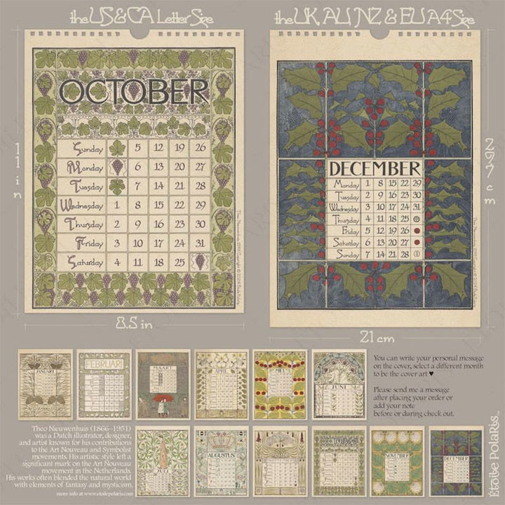 2025 Art Nouveau Lunar Calendar 12 Months Calendars New Year Gift