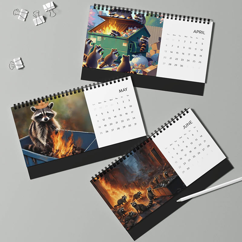 2025 Raccoon Dumpster Fire Lunar Calendar 12 Months Calendars New Year Gift