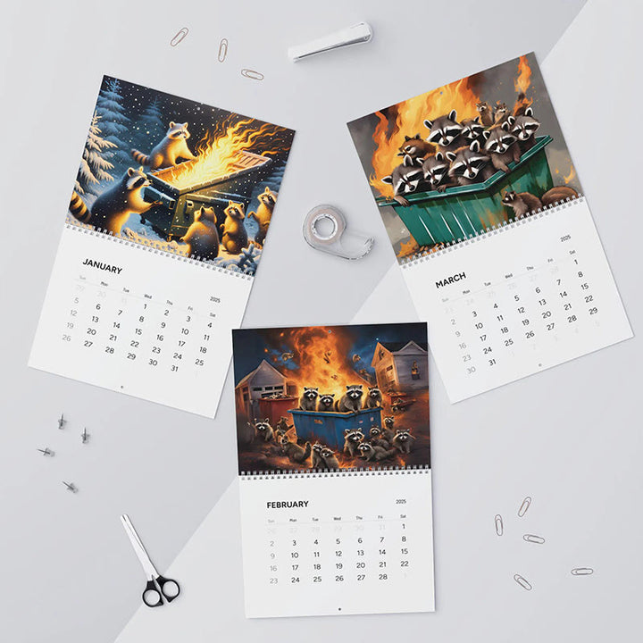 2025 Raccoon Dumpster Fire Lunar Calendar 12 Months Calendars New Year Gift
