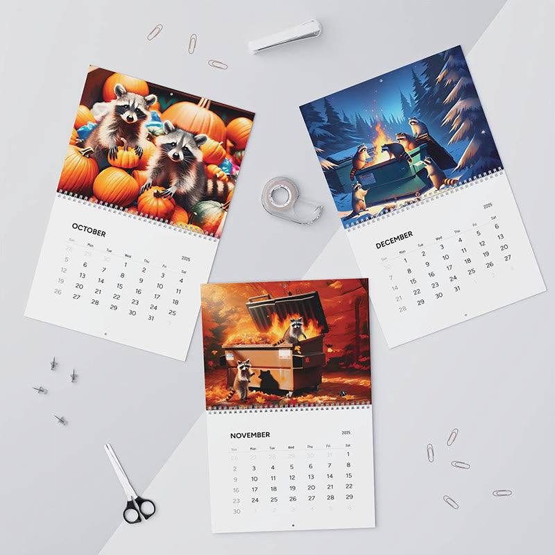 2025 Raccoon Dumpster Fire Lunar Calendar 12 Months Calendars New Year Gift