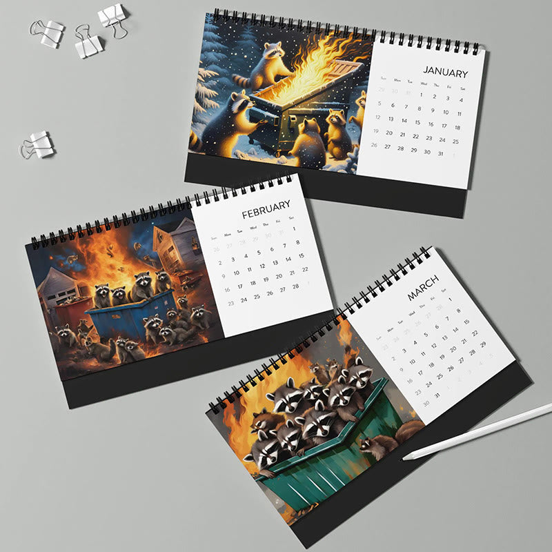 2025 Raccoon Dumpster Fire Lunar Calendar 12 Months Calendars New Year Gift