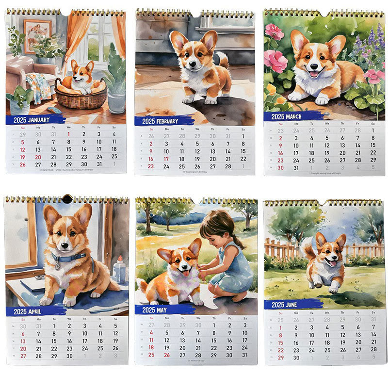 2025 Cute Corgi Lunar Calendar 12 Months Calendars New Year Gift