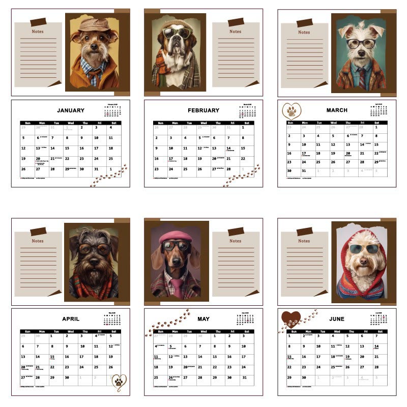 2025 A Dog With Glasses Lunar Calendar 12 Months Calendars New Year Gift