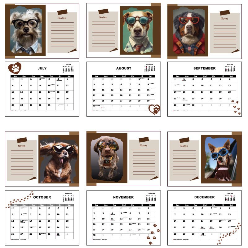 2025 A Dog With Glasses Lunar Calendar 12 Months Calendars New Year Gift