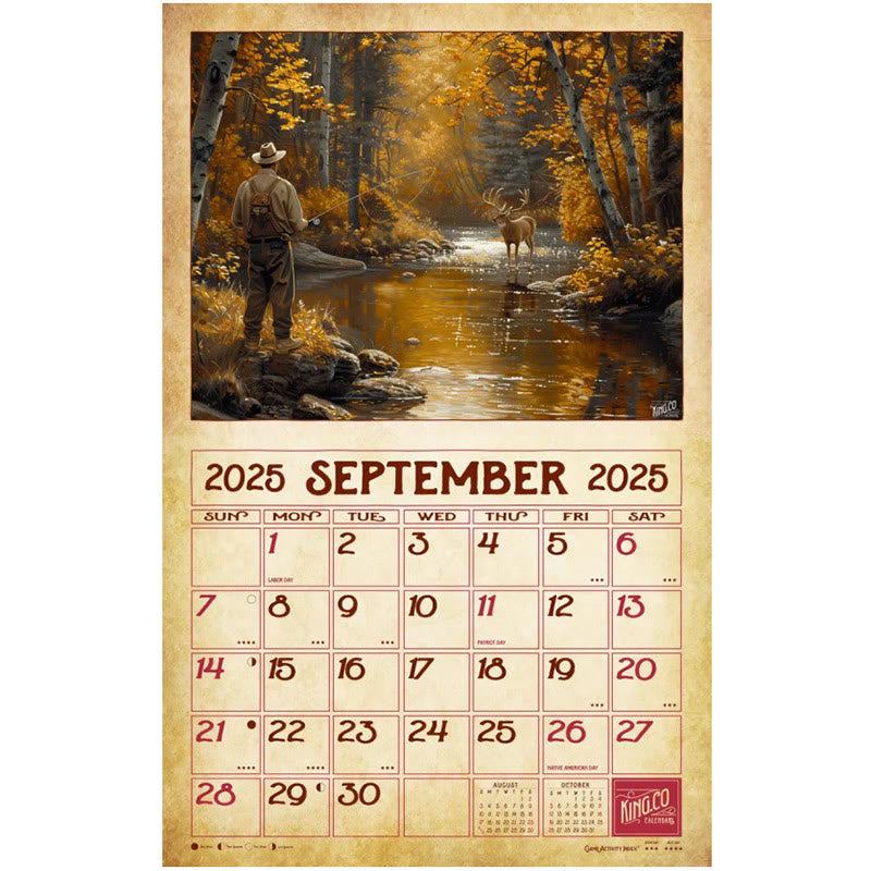 2025 Retro Fishing Wall Lunar Calendar 12 Months Calendars New Year Gift