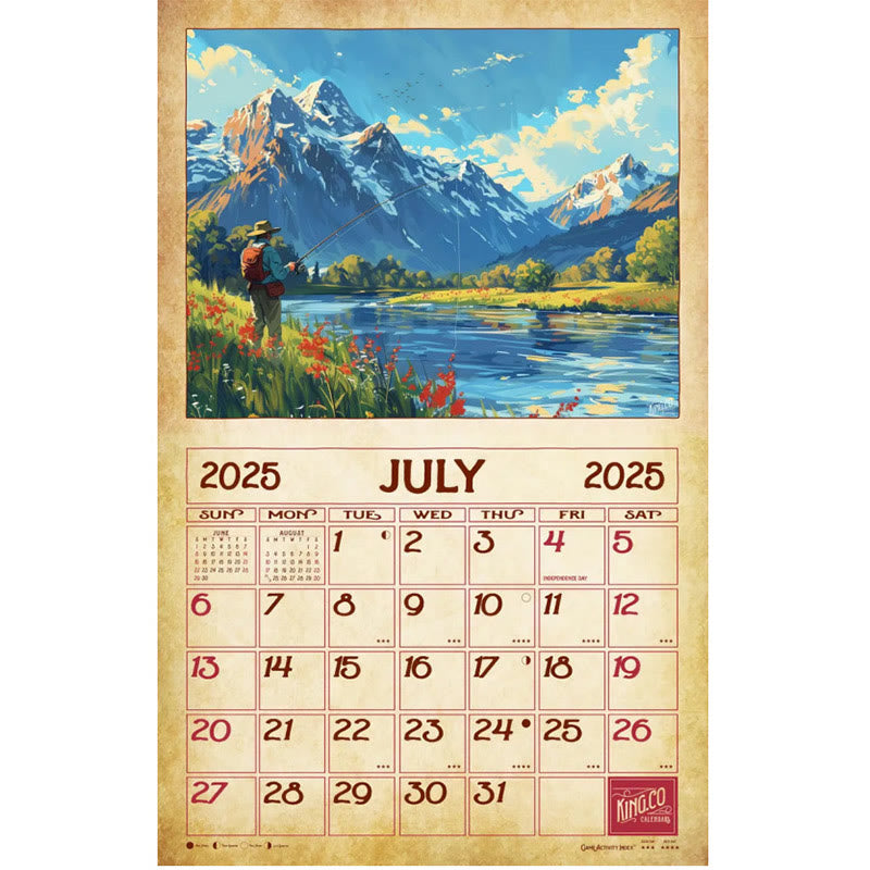 2025 Retro Fishing Wall Lunar Calendar 12 Months Calendars New Year Gift