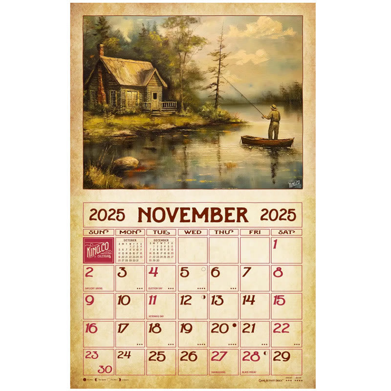 2025 Retro Fishing Wall Lunar Calendar 12 Months Calendars New Year Gift