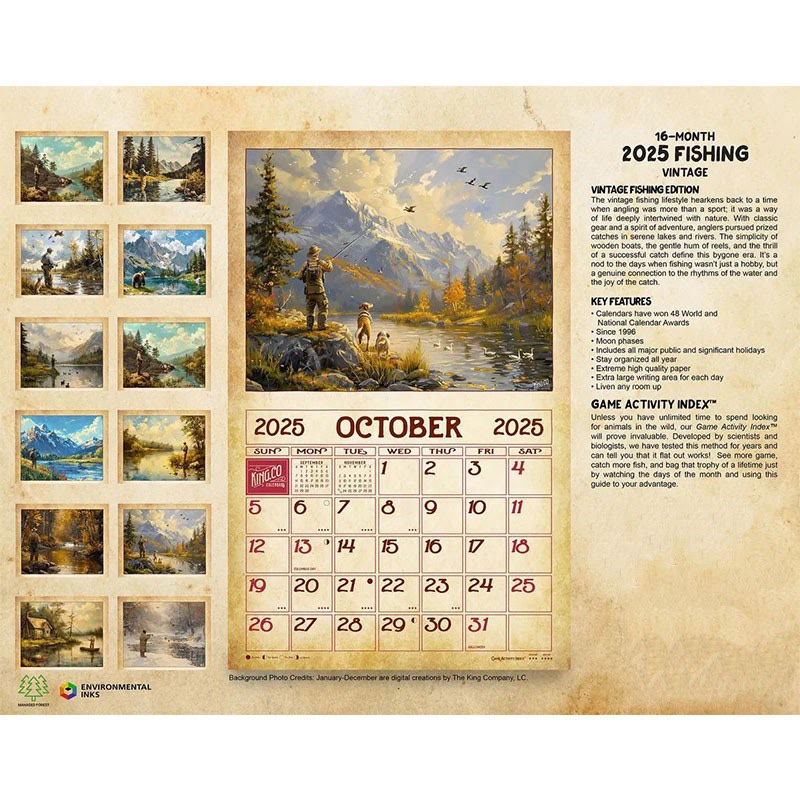 2025 Retro Fishing Wall Lunar Calendar 12 Months Calendars New Year Gift