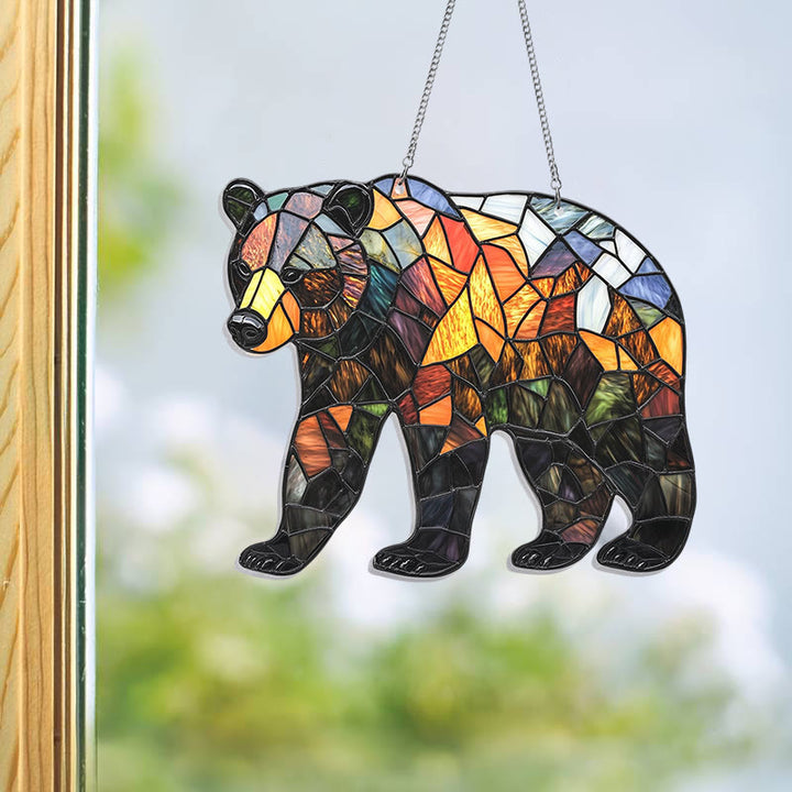 Bear Stained Acrylic Window Hangings Suncatcher Panel For Home Decor