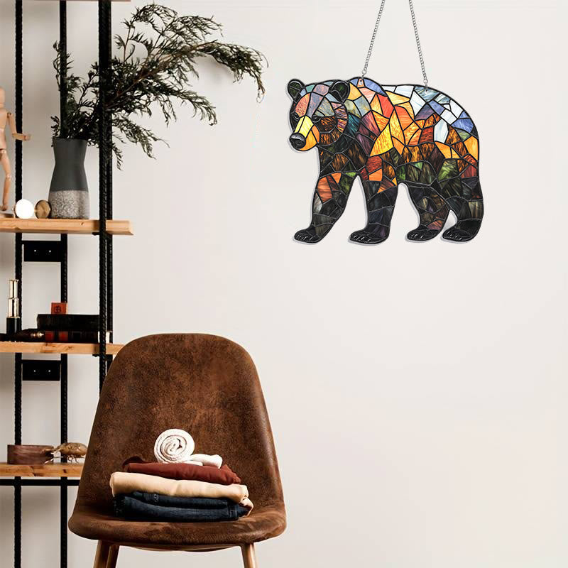 Bear Stained Acrylic Window Hangings Suncatcher Panel For Home Decor