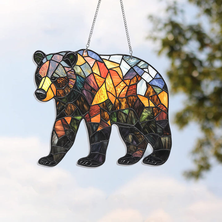 Bear Stained Acrylic Window Hangings Suncatcher Panel For Home Decor