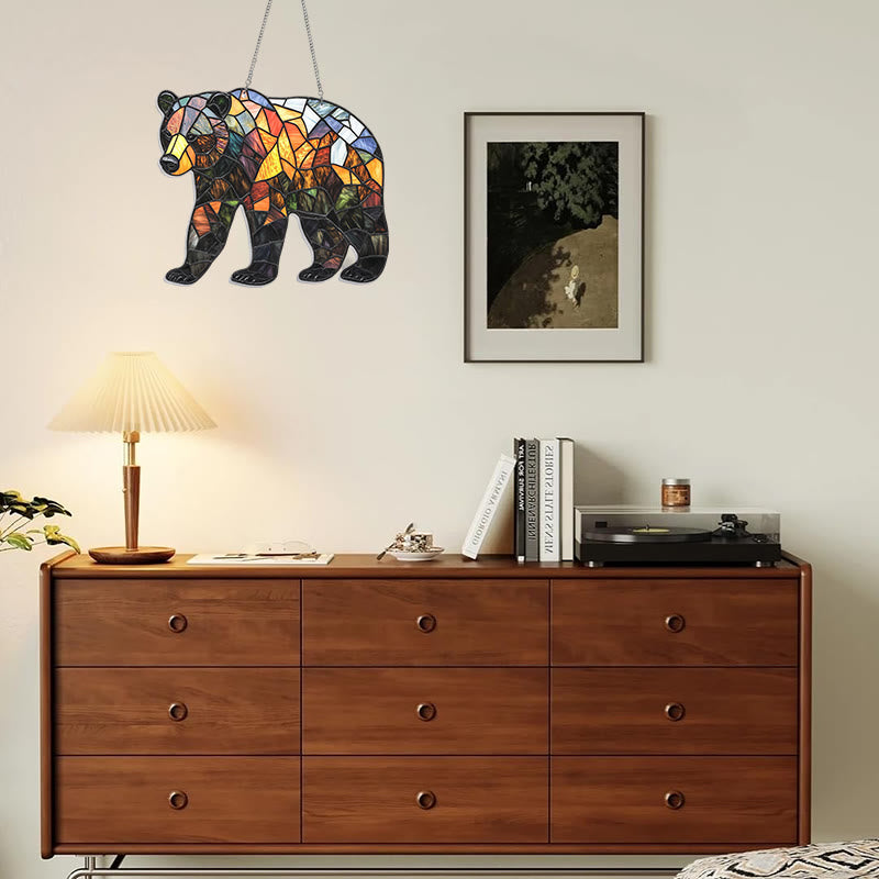 Bear Stained Acrylic Window Hangings Suncatcher Panel For Home Decor