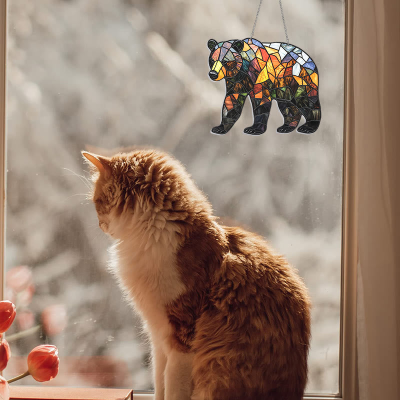 Bear Stained Acrylic Window Hangings Suncatcher Panel For Home Decor