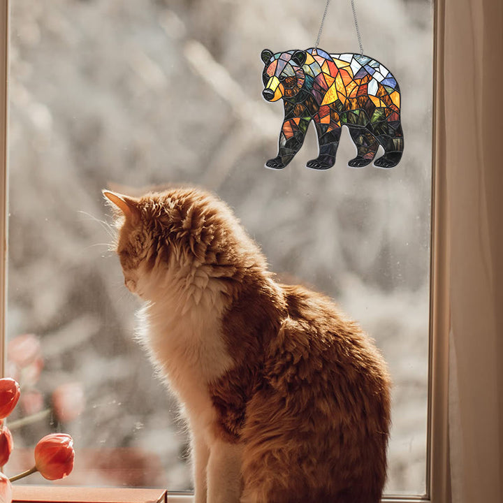 Bear Stained Acrylic Window Hangings Suncatcher Panel For Home Decor