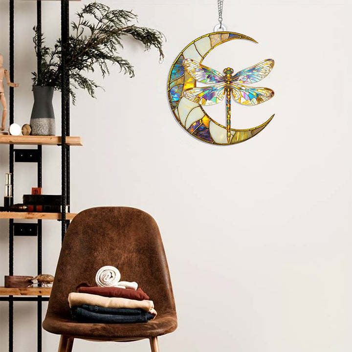 Moon Dragonfly Acrylic Window Hangings Suncatcher Panel For Home Decor