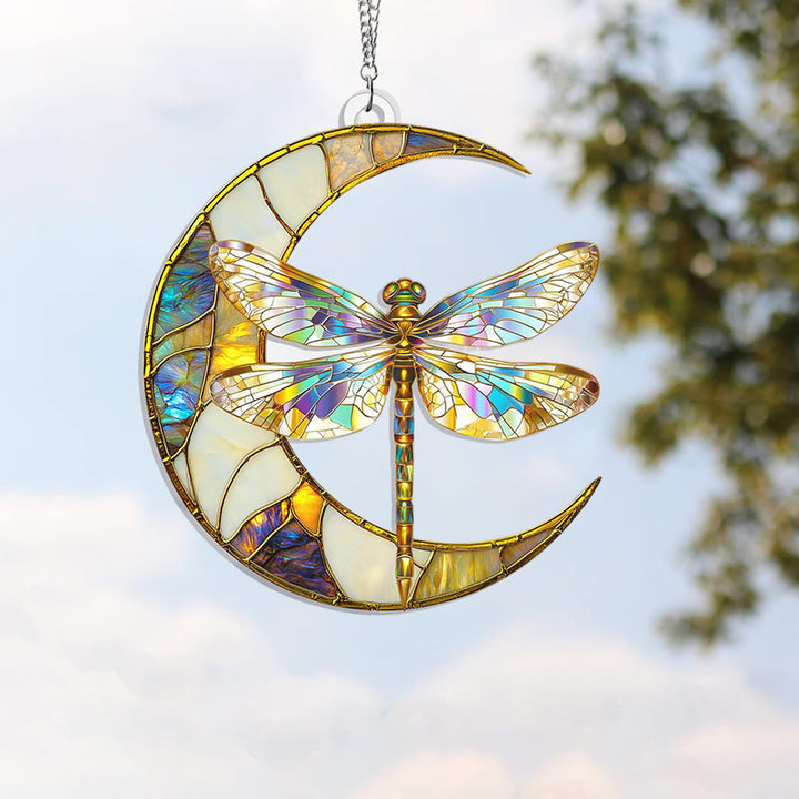 Moon Dragonfly Acrylic Window Hangings Suncatcher Panel For Home Decor