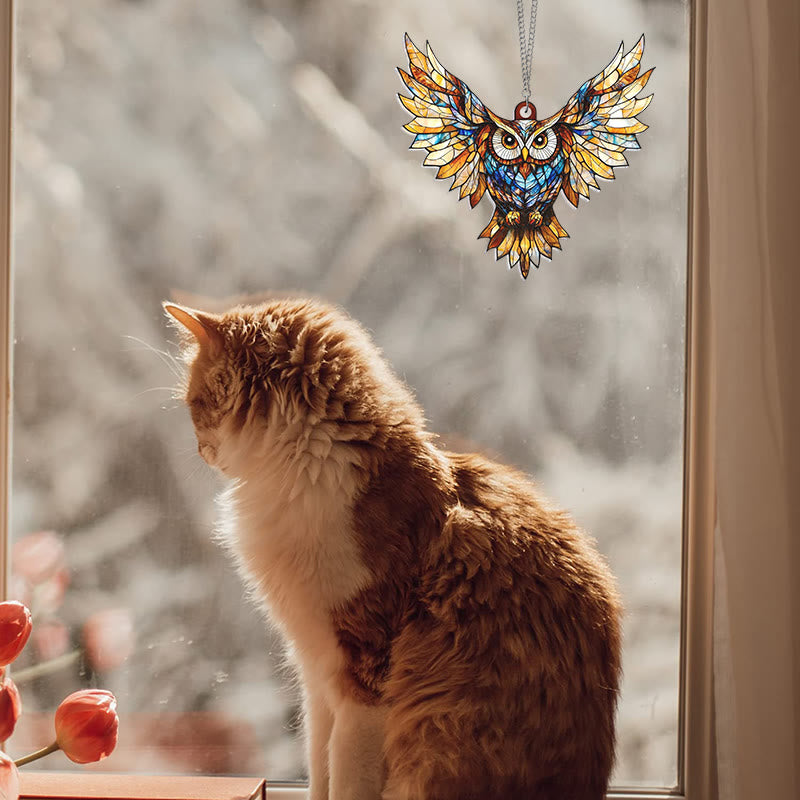 Flying Owl Acrylic Window Hangings Suncatcher Panel For Home Decor