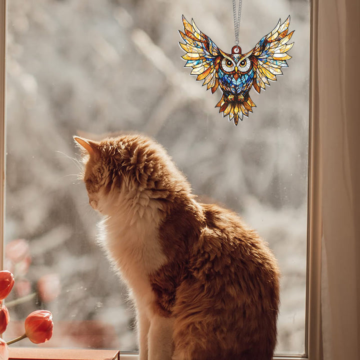 Flying Owl Acrylic Window Hangings Suncatcher Panel For Home Decor