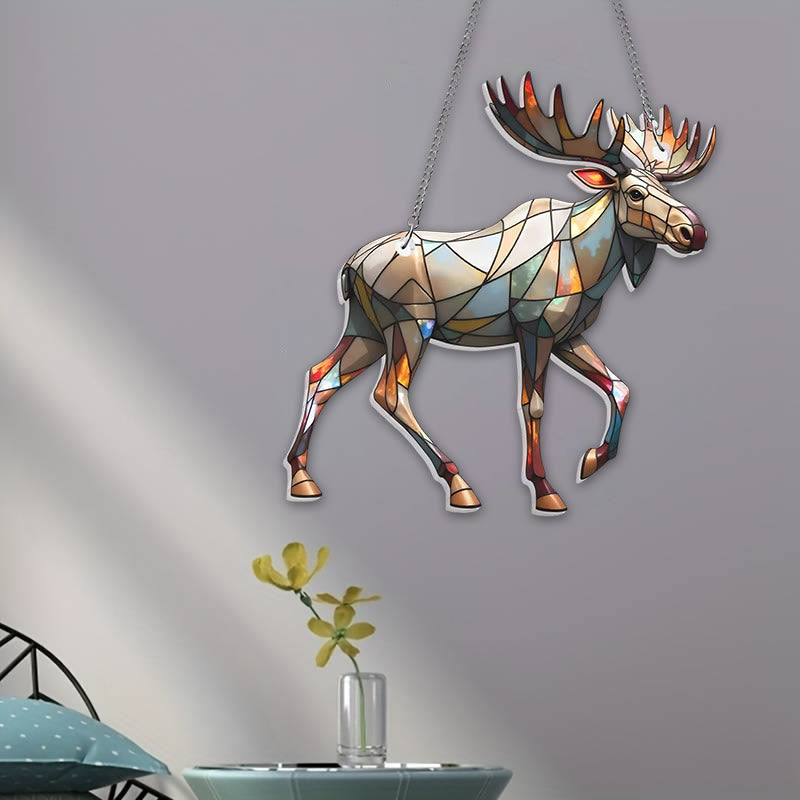 Walking Elk Stained Acrylic Window Hangings Suncatcher Panel For Home Decor